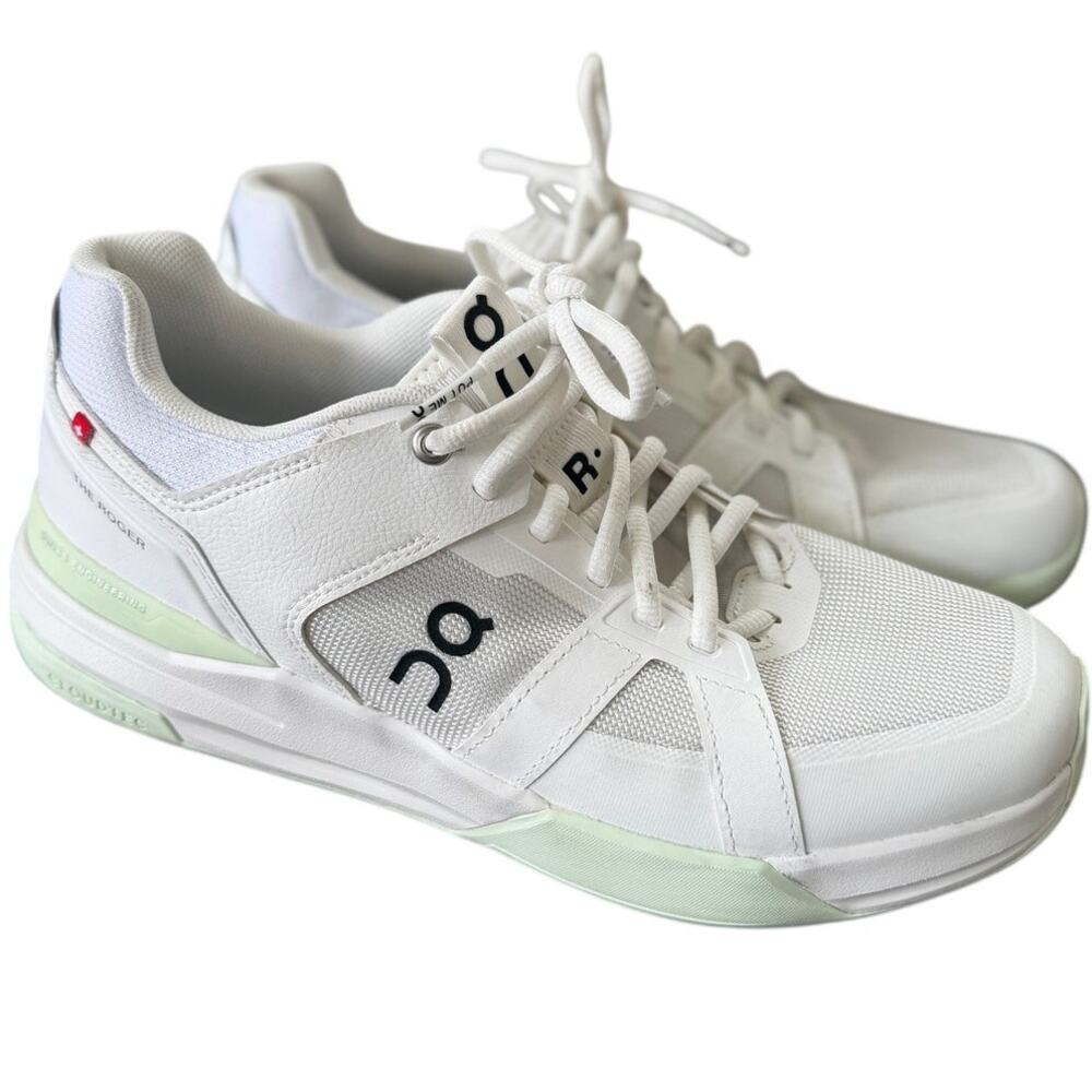 On Cloud The Roger Tennis Lightweight White & Mint Green Sneakers W10